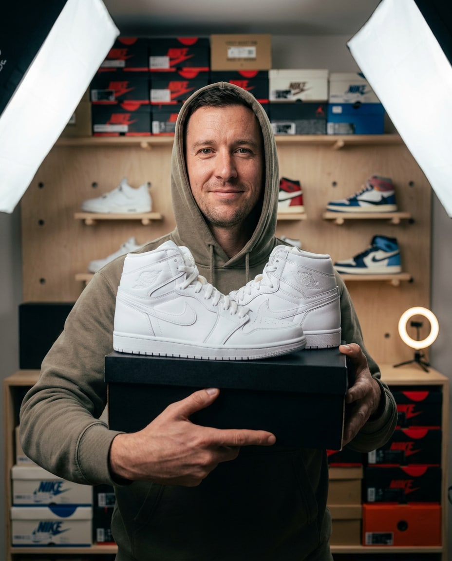 sneakerhead shelf portrait photo