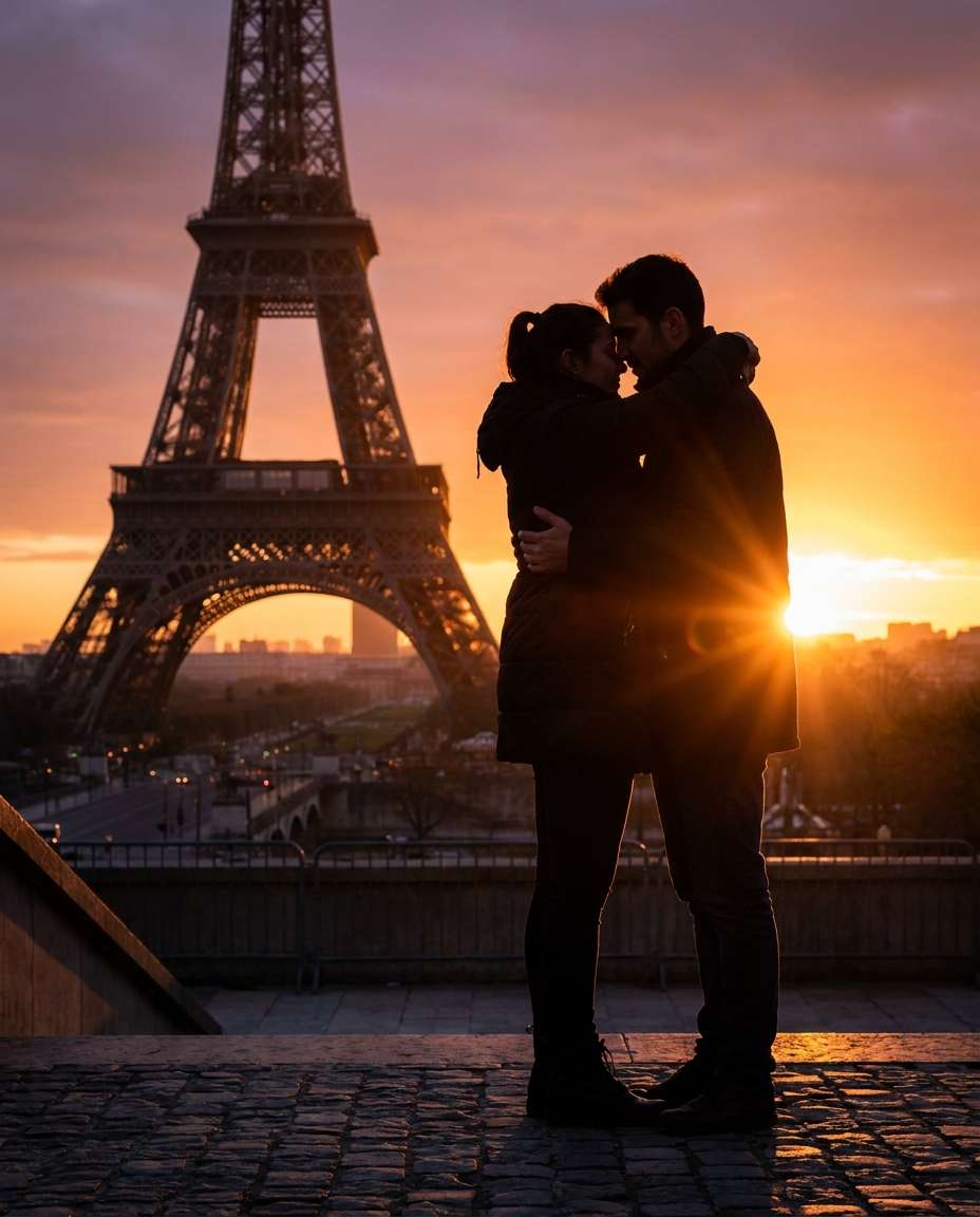 sunrise silhouette hug photo
