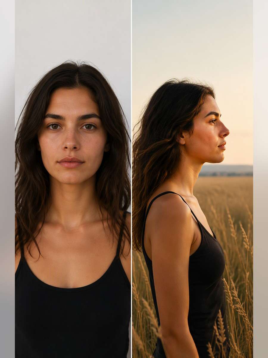 Late-Summer Field Portrait — illustrative image-to-image before and after