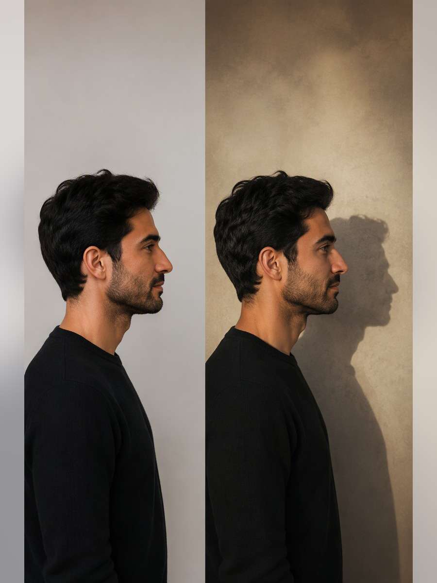 Museum Shadow Wall — illustrative image-to-image before and after