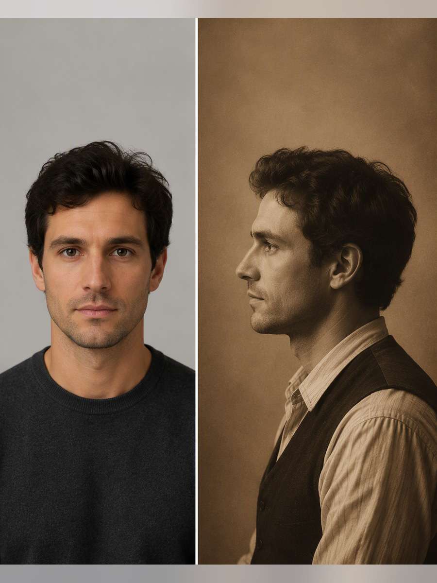 Sepia Photographer Portrait — illustrative image-to-image before and after