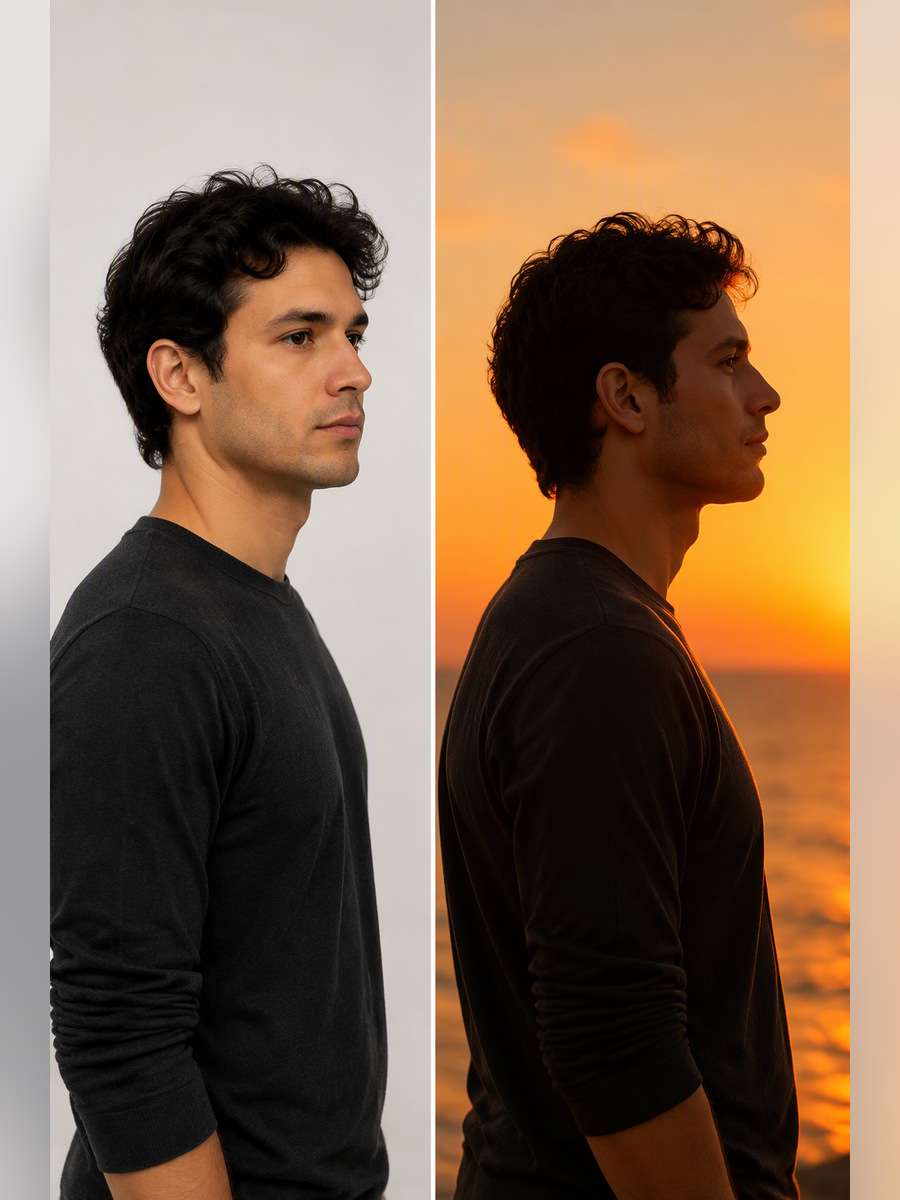 Sunset Silhouette Outline — illustrative image-to-image before and after