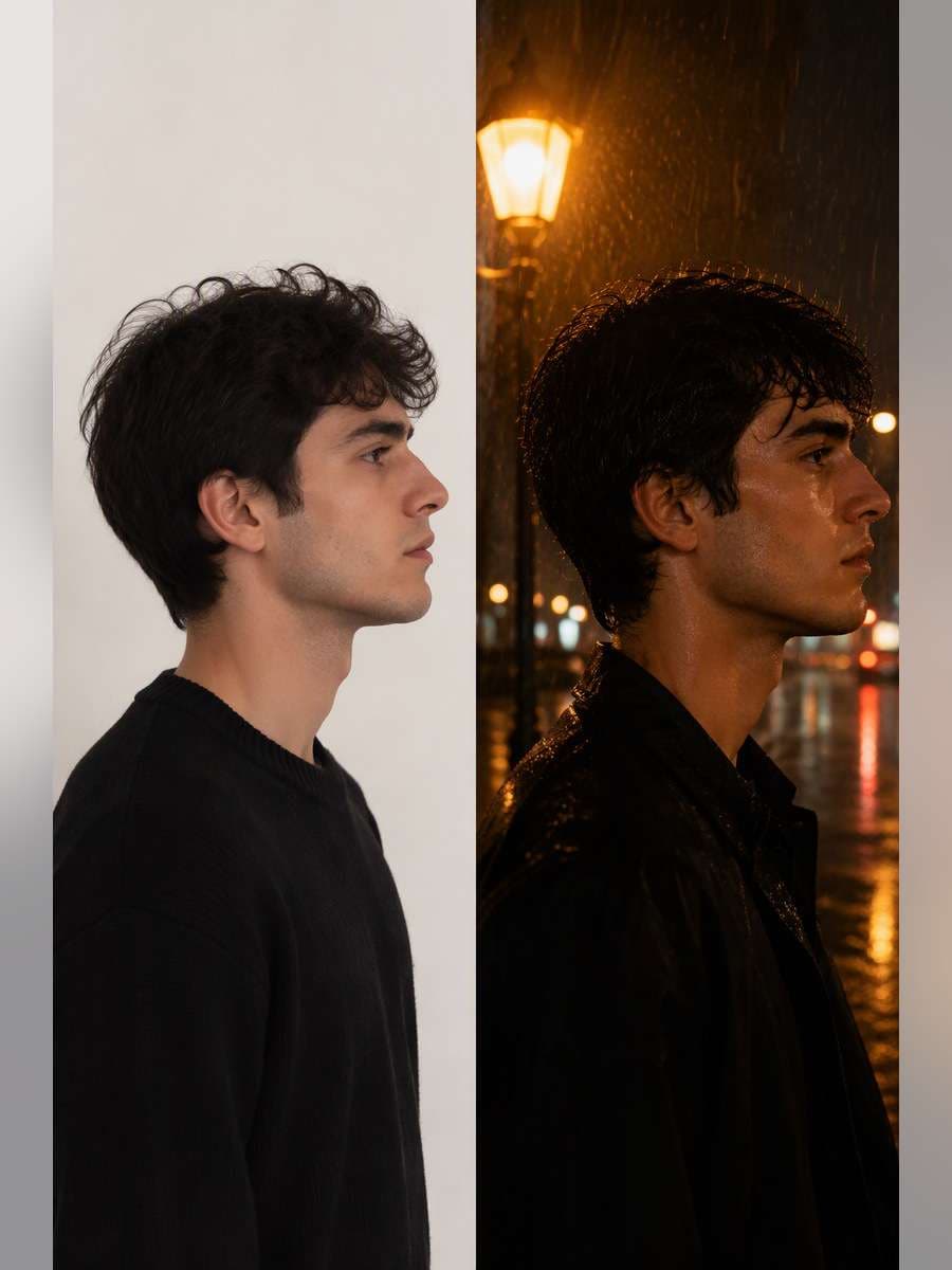 Streetlight at Night — illustrative image-to-image before and after
