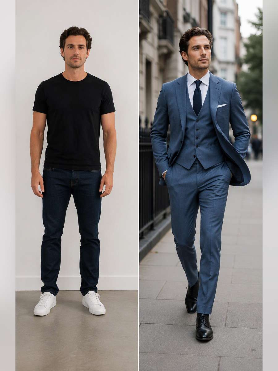 Open Jacket Street Walk — illustrative image-to-image before and after