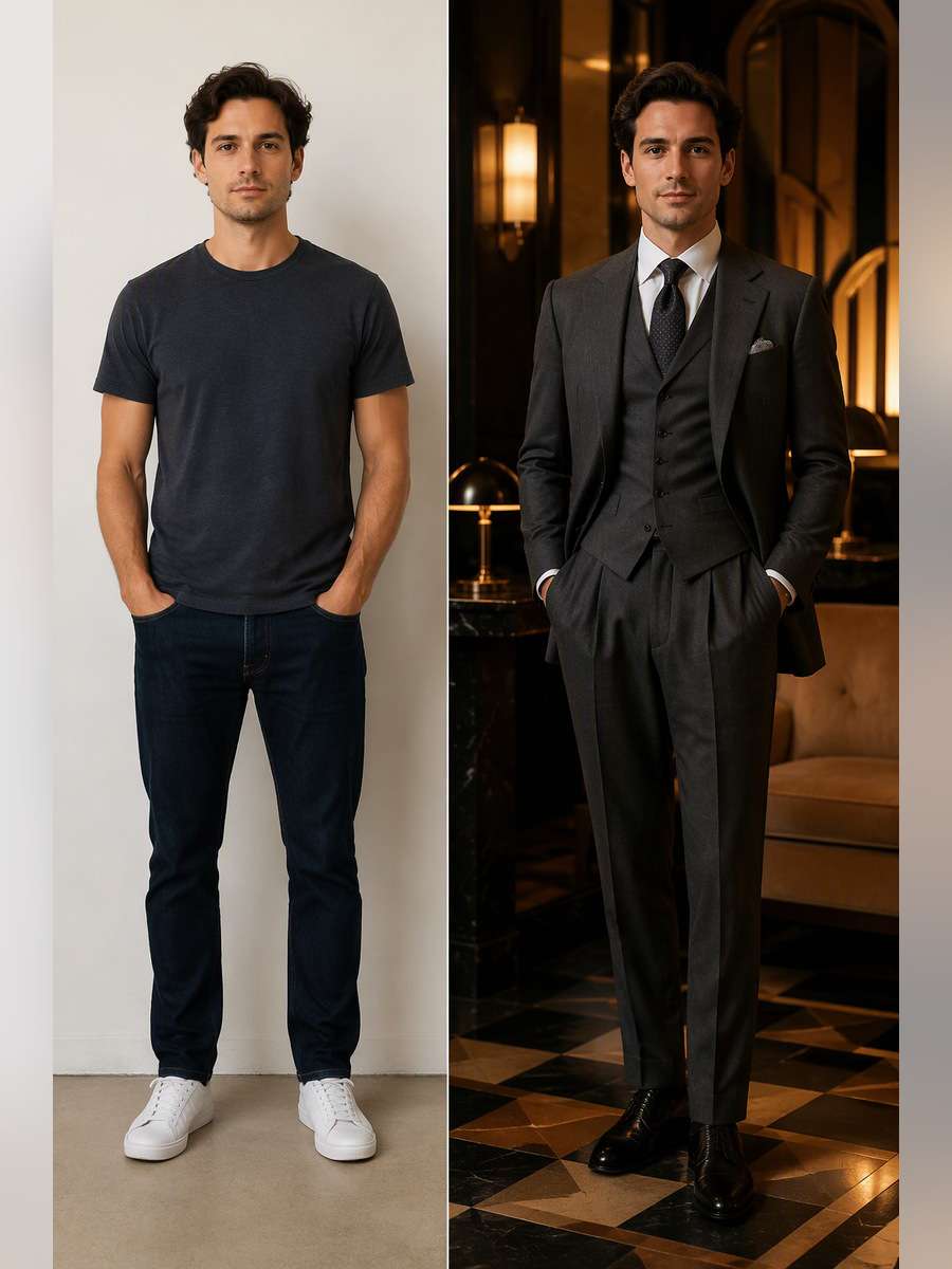 Art-Deco Reception Look — illustrative image-to-image before and after