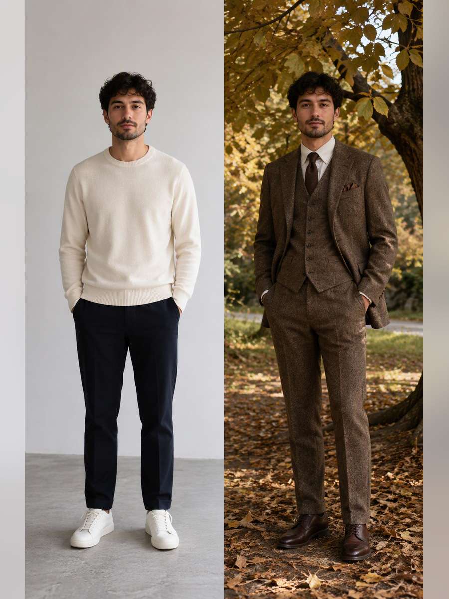 Autumn Wool Under Natural Light — illustrative image-to-image before and after