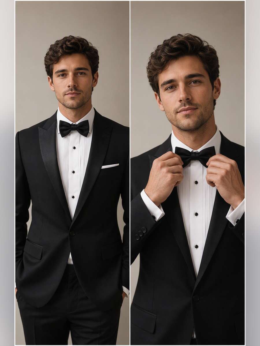Bow Tie Adjustment Close-Up — illustrative image-to-image before and after