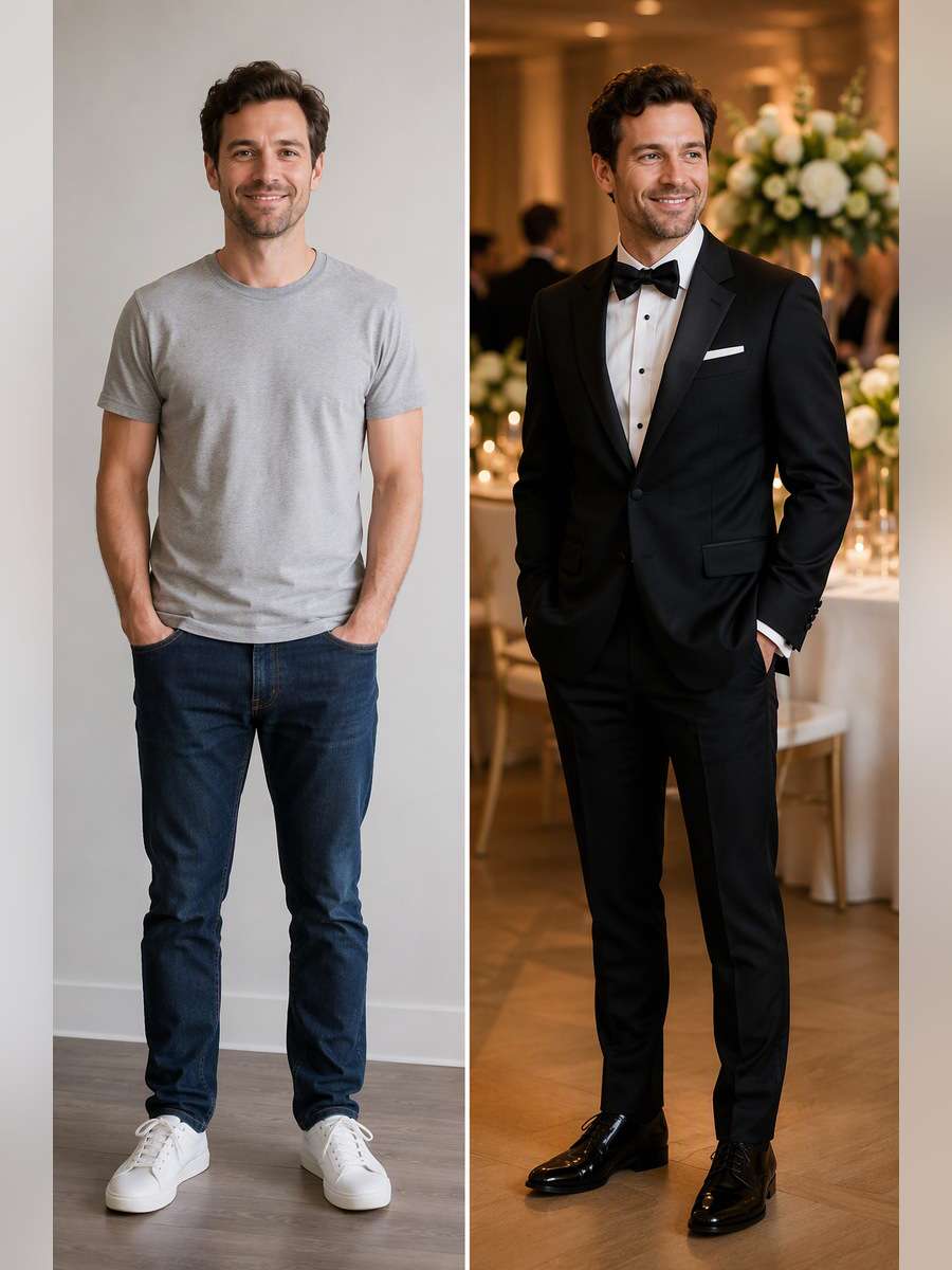 Wedding Reception Guest — illustrative image-to-image before and after