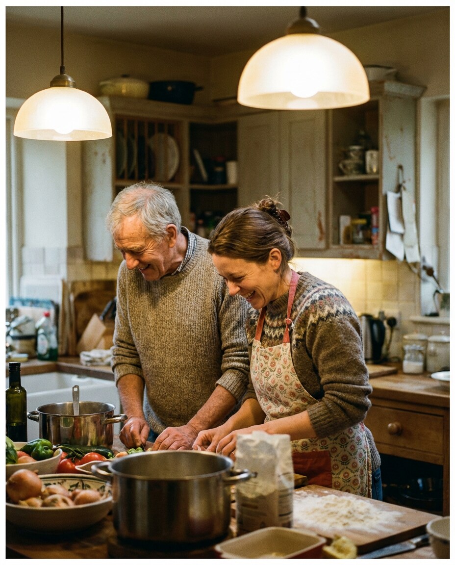 candid kitchen laugh photo
