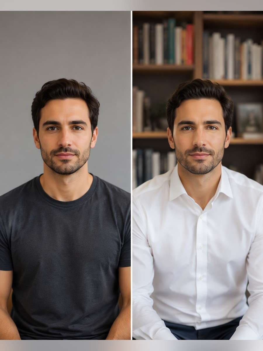 Bookshelf Editorial Portrait - illustrative image-to-image before and after