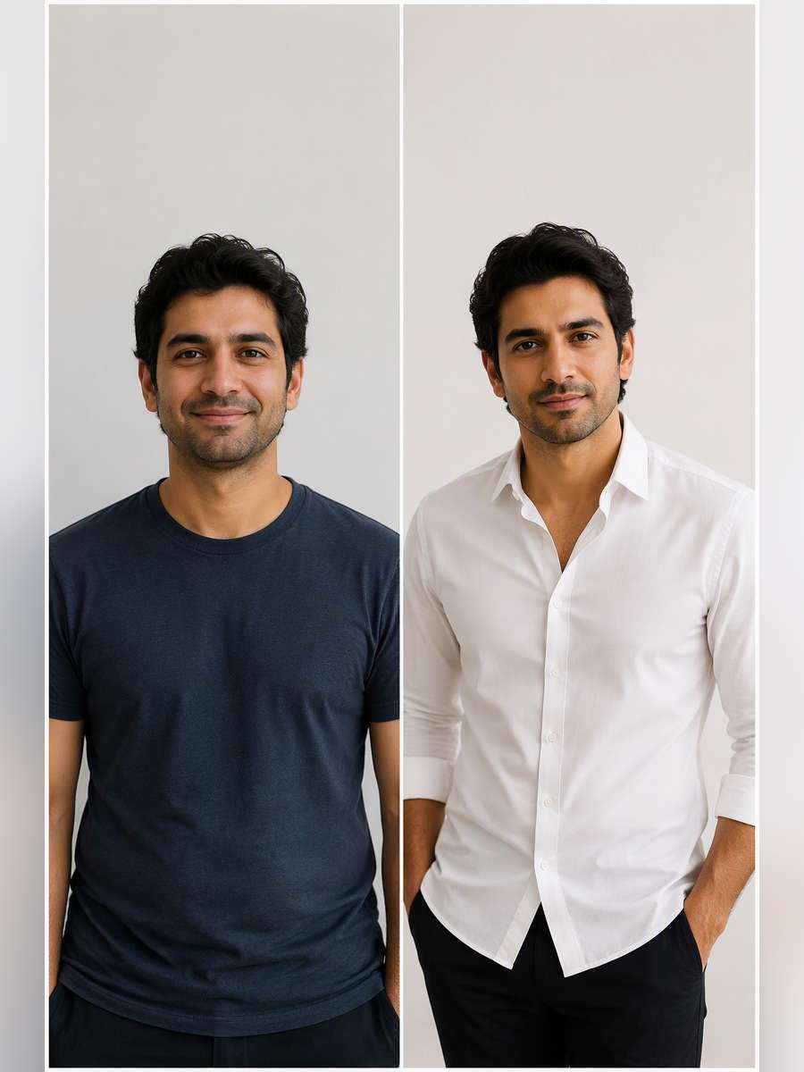 Monochrome White Shirt Look - illustrative image-to-image before and after