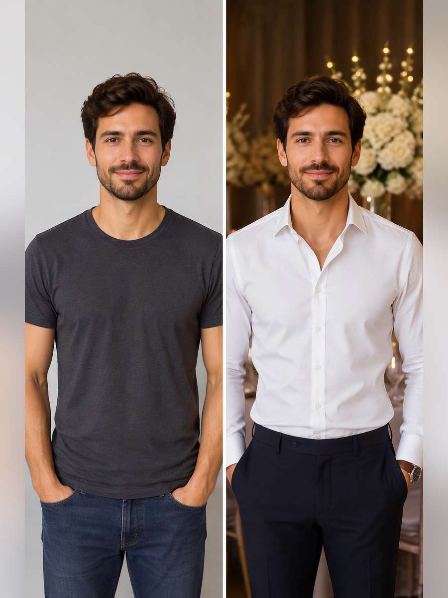 Formal Wedding Guest Shirt - illustrative image-to-image before and after