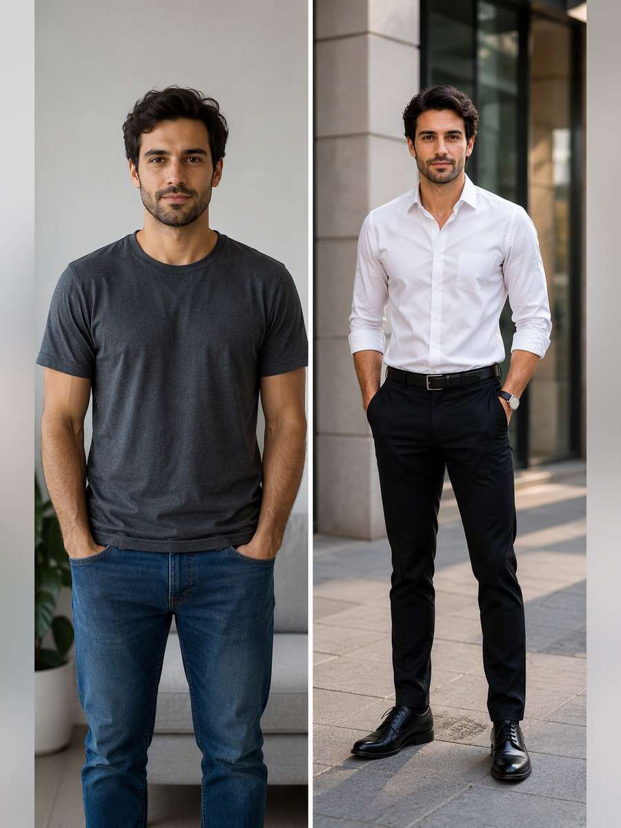 White Shirt and Black Pants - illustrative image-to-image before and after