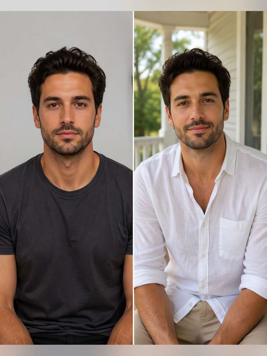 Relaxed Porch Portrait - illustrative image-to-image before and after