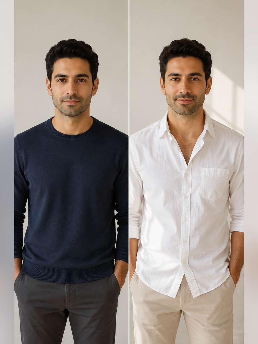 Rolled-Sleeve Casual Look - illustrative image-to-image before and after