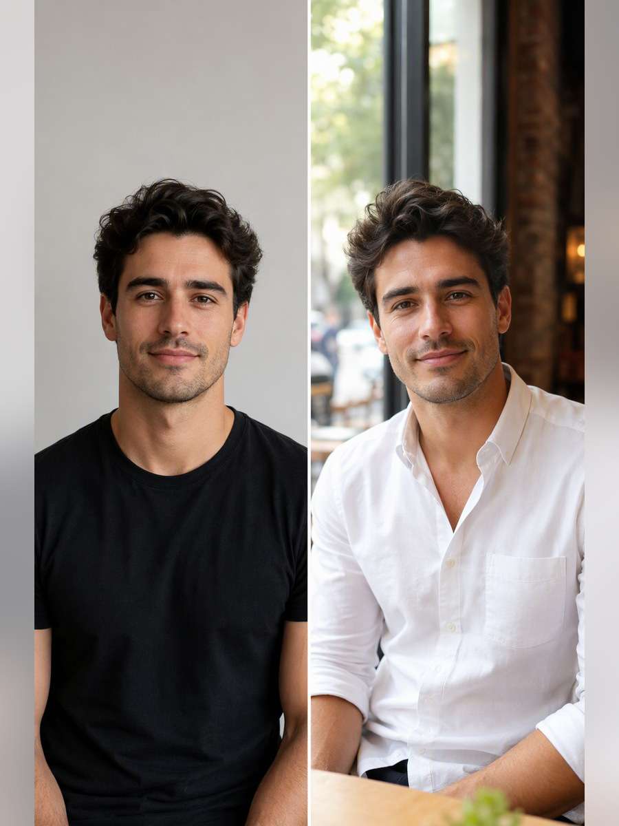 Cafe Window-Light Portrait - illustrative image-to-image before and after
