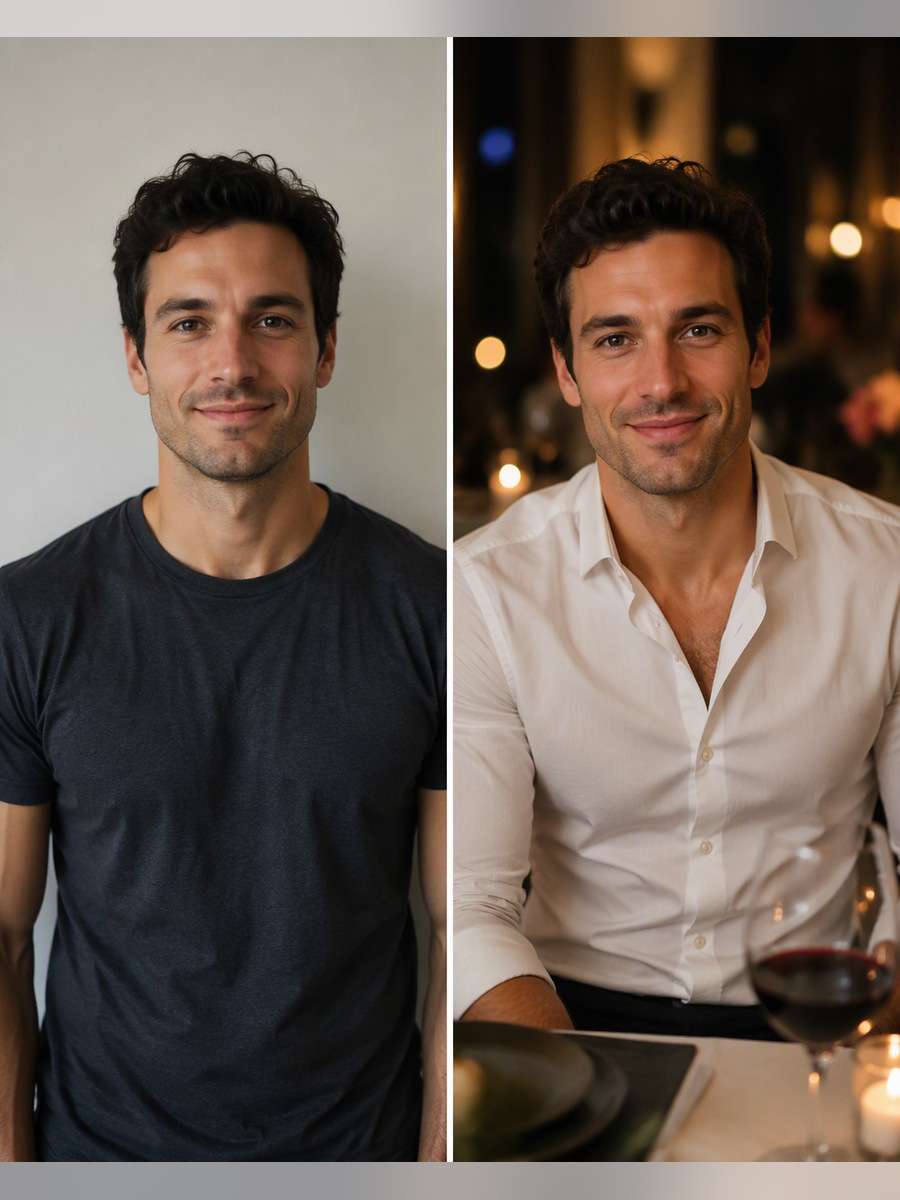 Date-Night White Shirt - illustrative image-to-image before and after