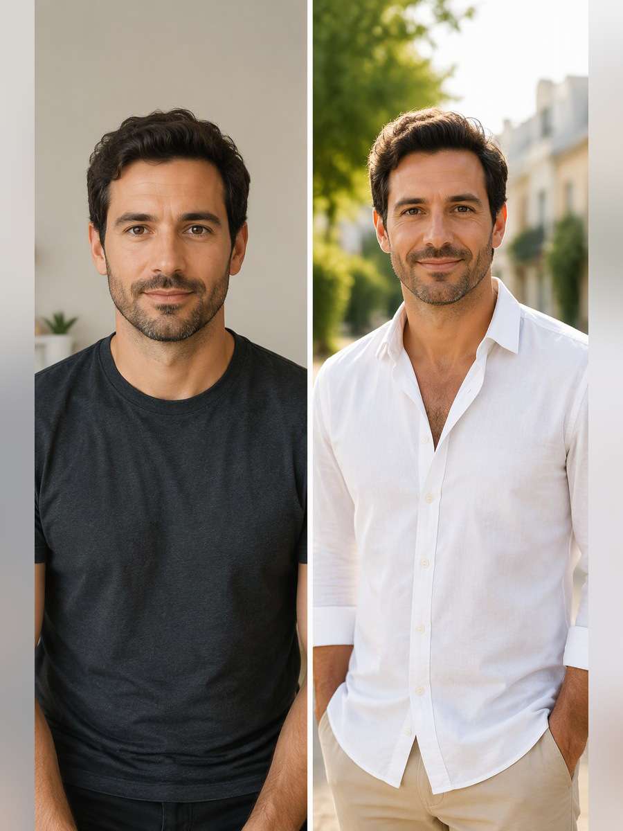 Open-Collar Weekend Style - illustrative image-to-image before and after