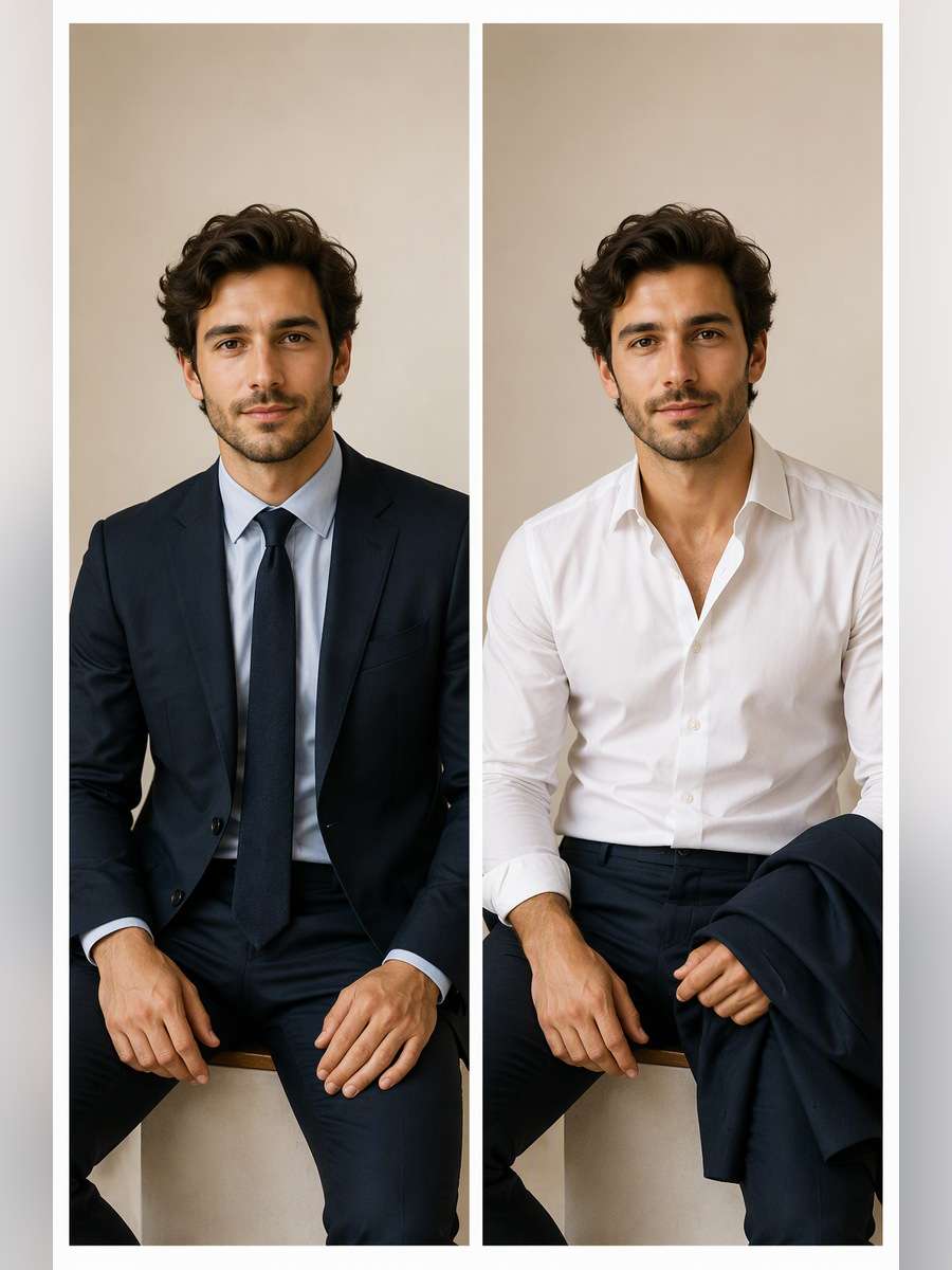 White Shirt With Blazer Off - illustrative image-to-image before and after