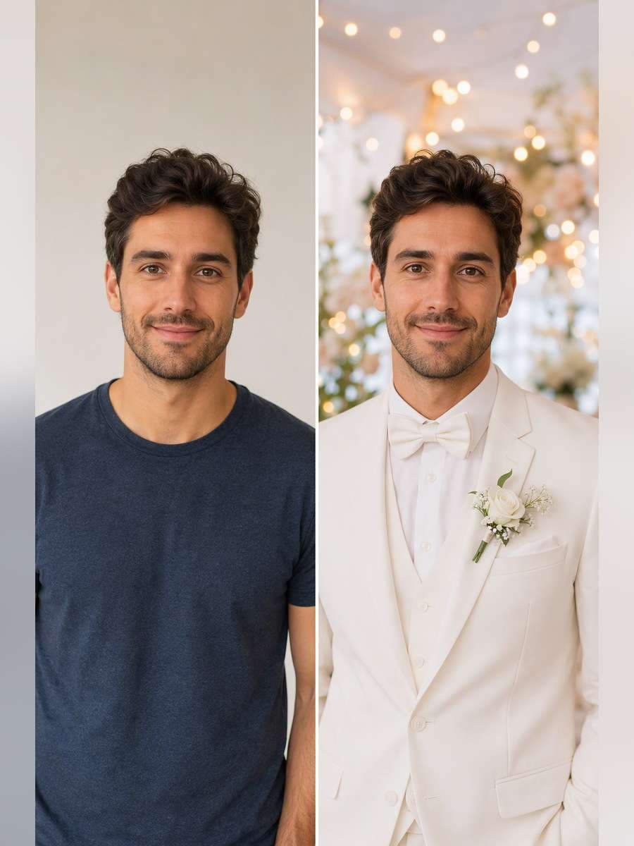 Wedding Reception Portrait - illustrative image-to-image before and after