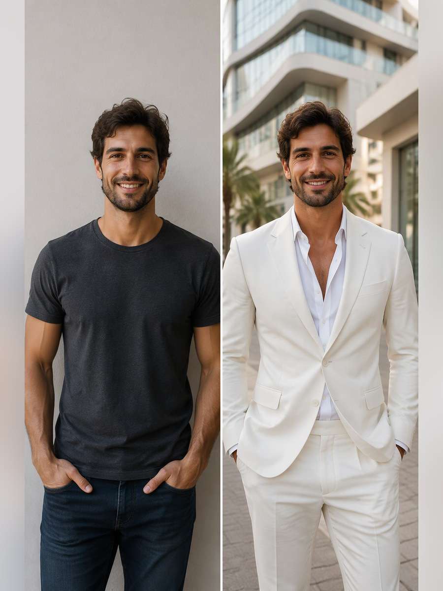 White Suit Street Luxury - illustrative image-to-image before and after
