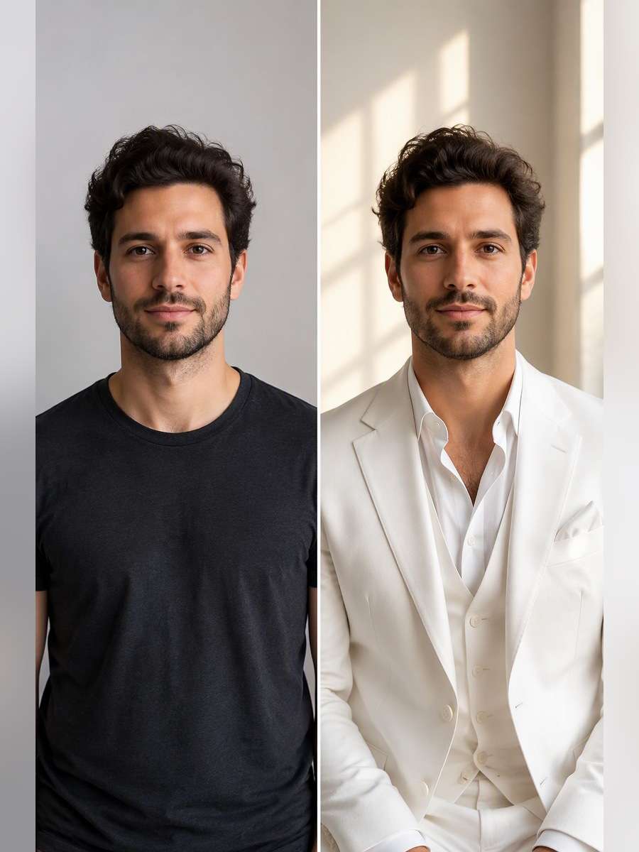 Soft Window-Light Portrait - illustrative image-to-image before and after