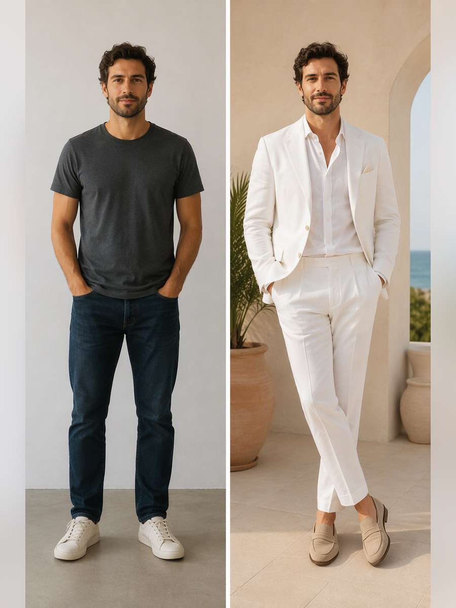 White Suit With Loafers - illustrative image-to-image before and after