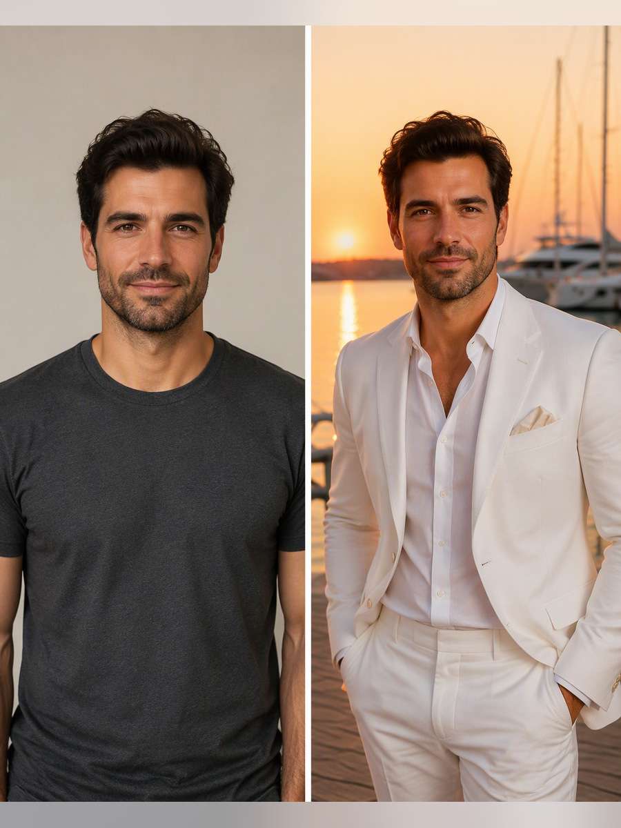 Sunset Marina Portrait - illustrative image-to-image before and after