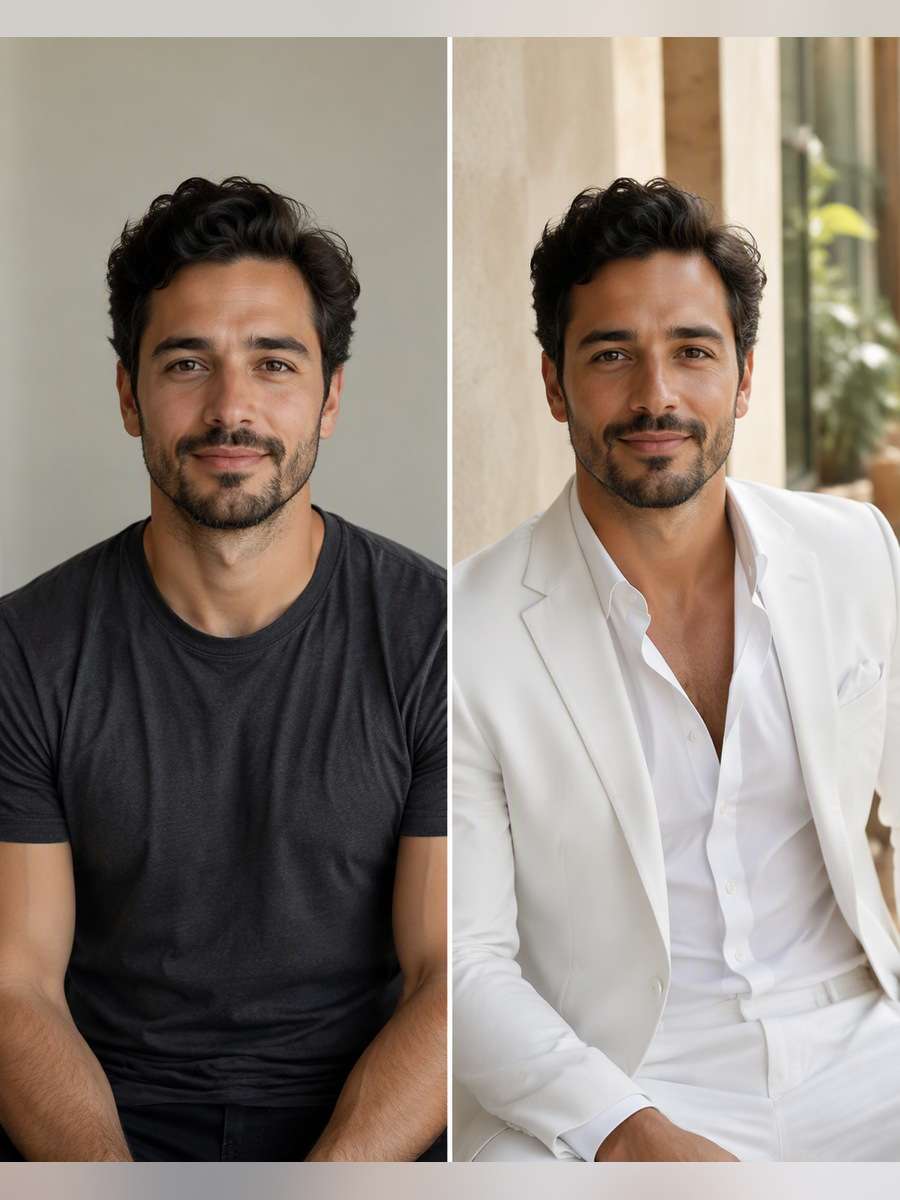 Open-Collar White Suit - illustrative image-to-image before and after