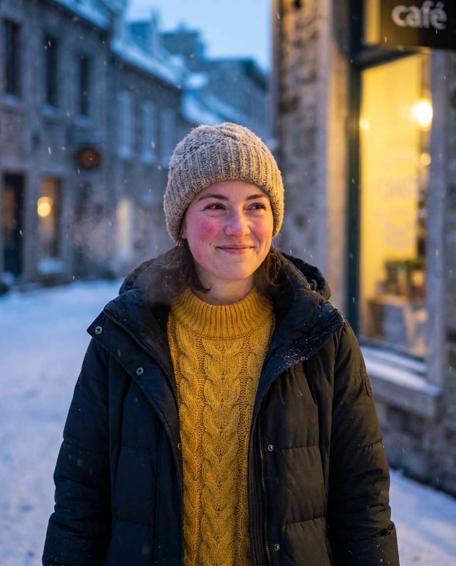 snowy street warmth photo