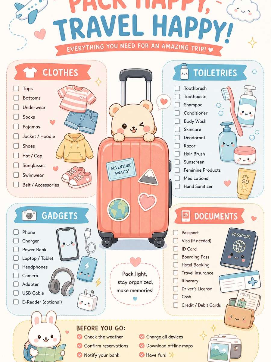 Adorable Travel Packing Checklist photo