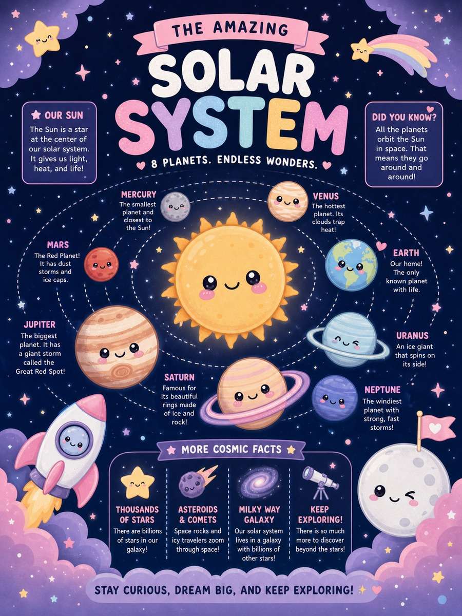 Kawaii Space Facts Poster photo