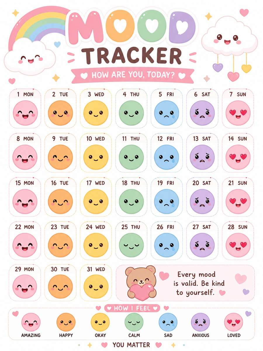 Kawaii Mood Tracker Poster photo