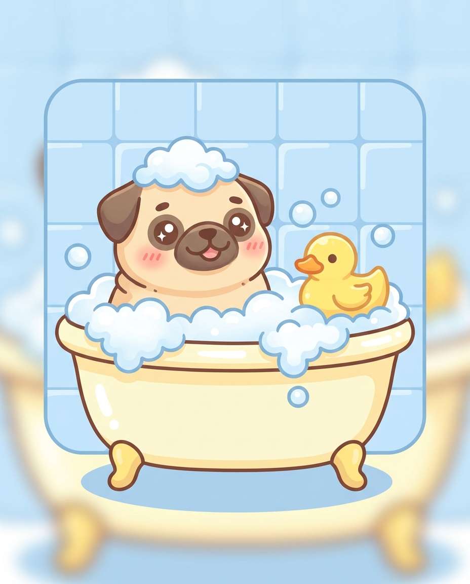 pug bubble bath photo