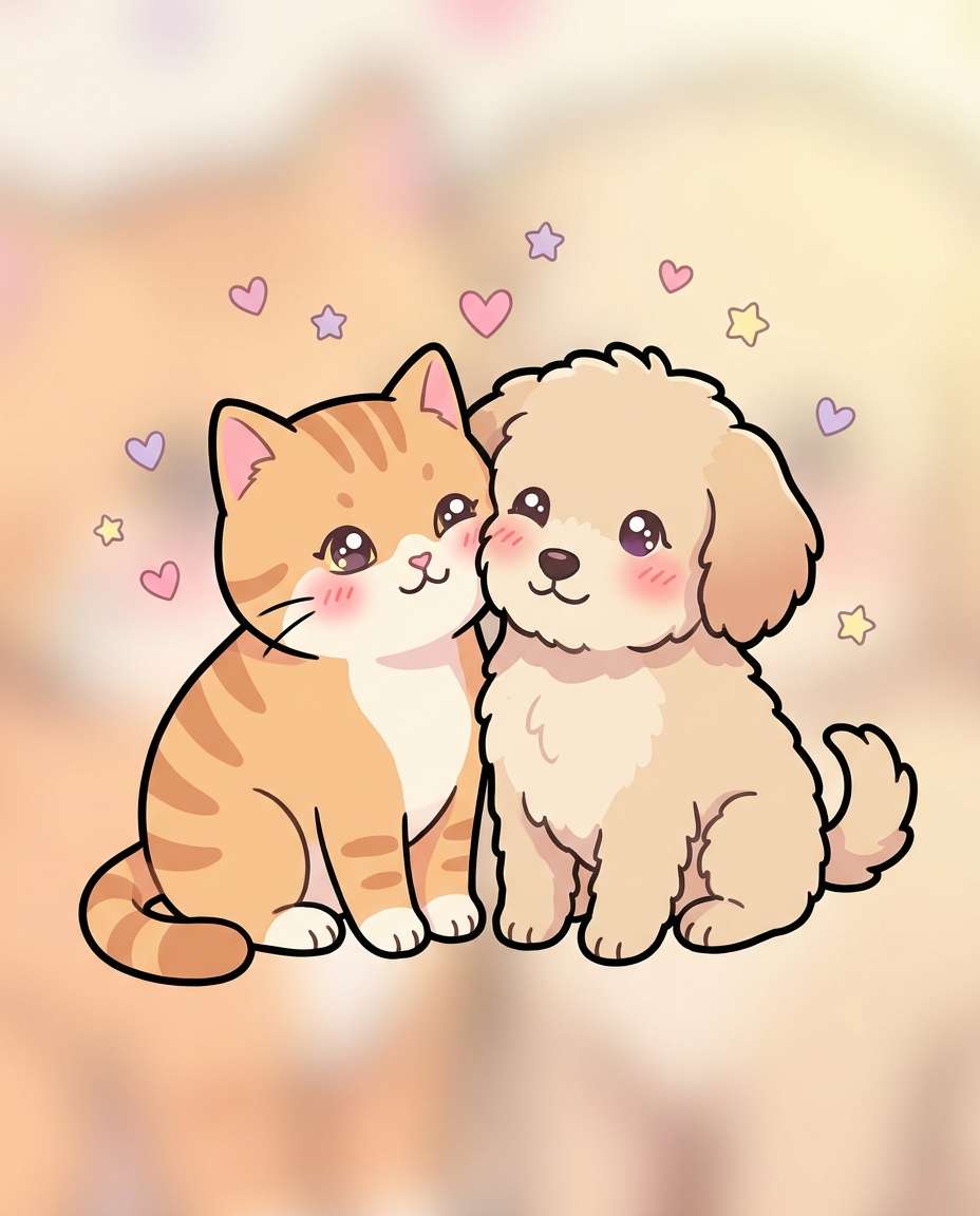 two pets hugging photo