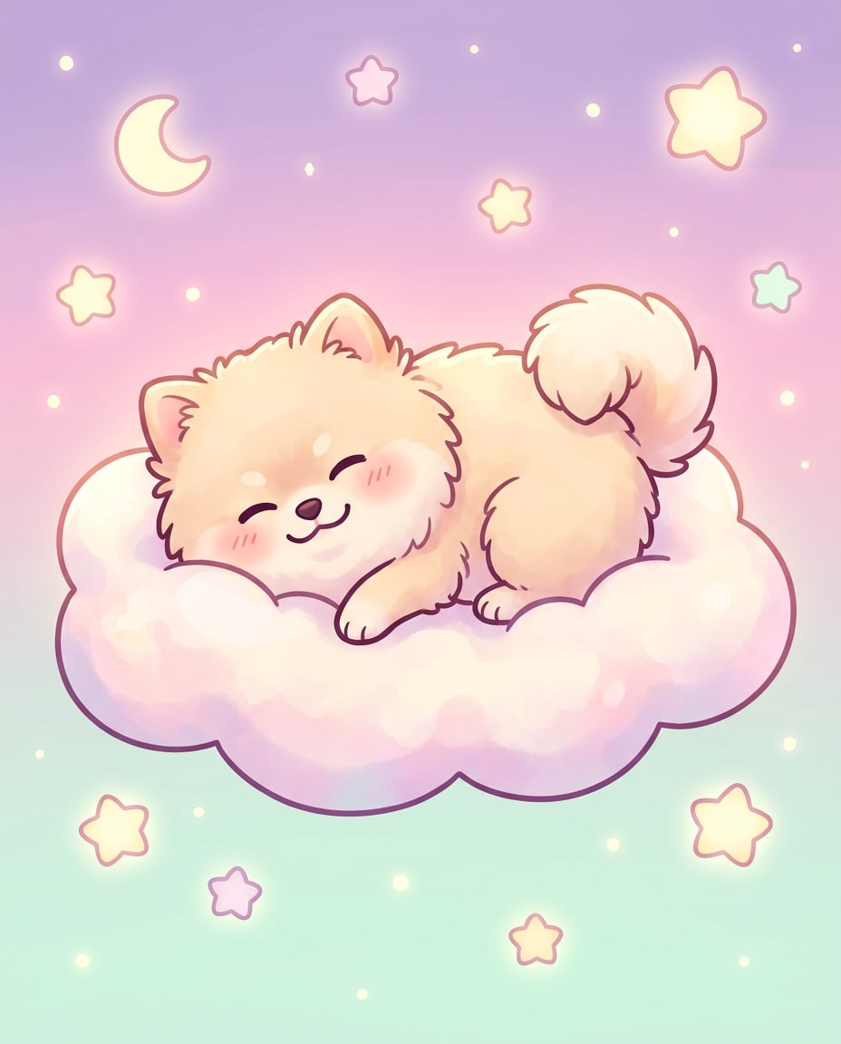 sleepy pomeranian cloud photo