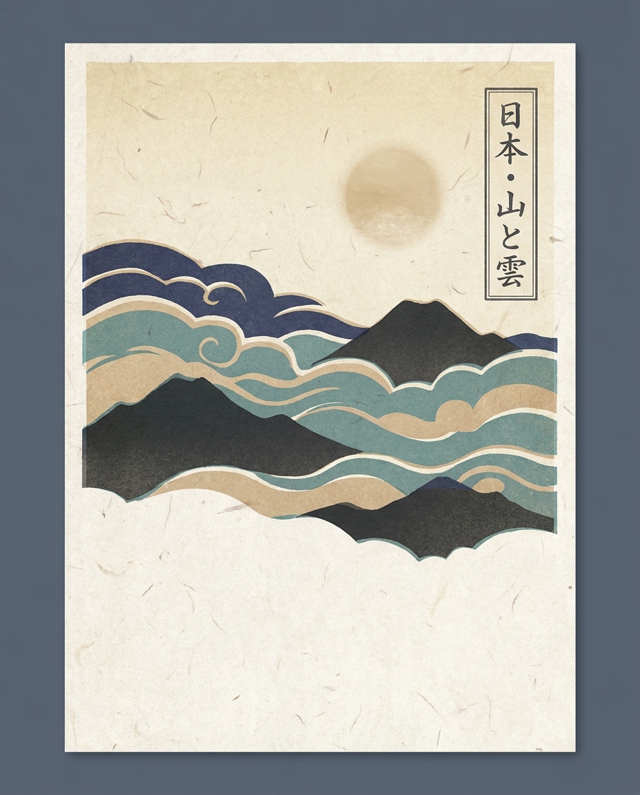japanese woodblock peaks photo