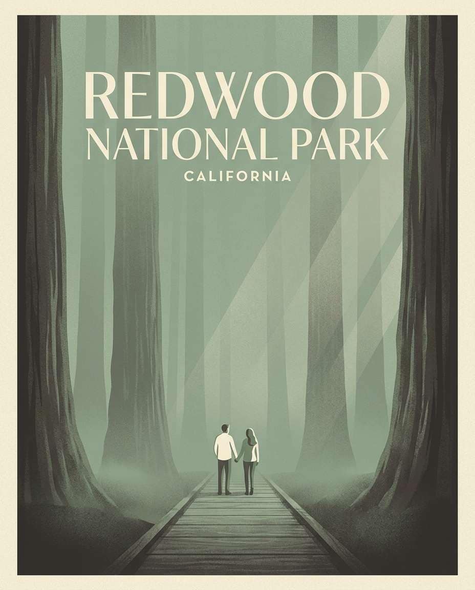 redwoods fog walk photo