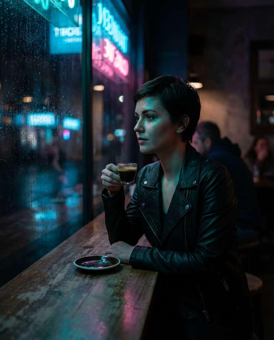 neon night coffee photo