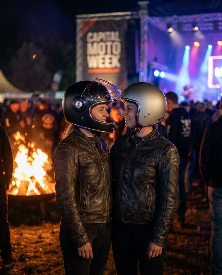 casal de motociclistas no festival
