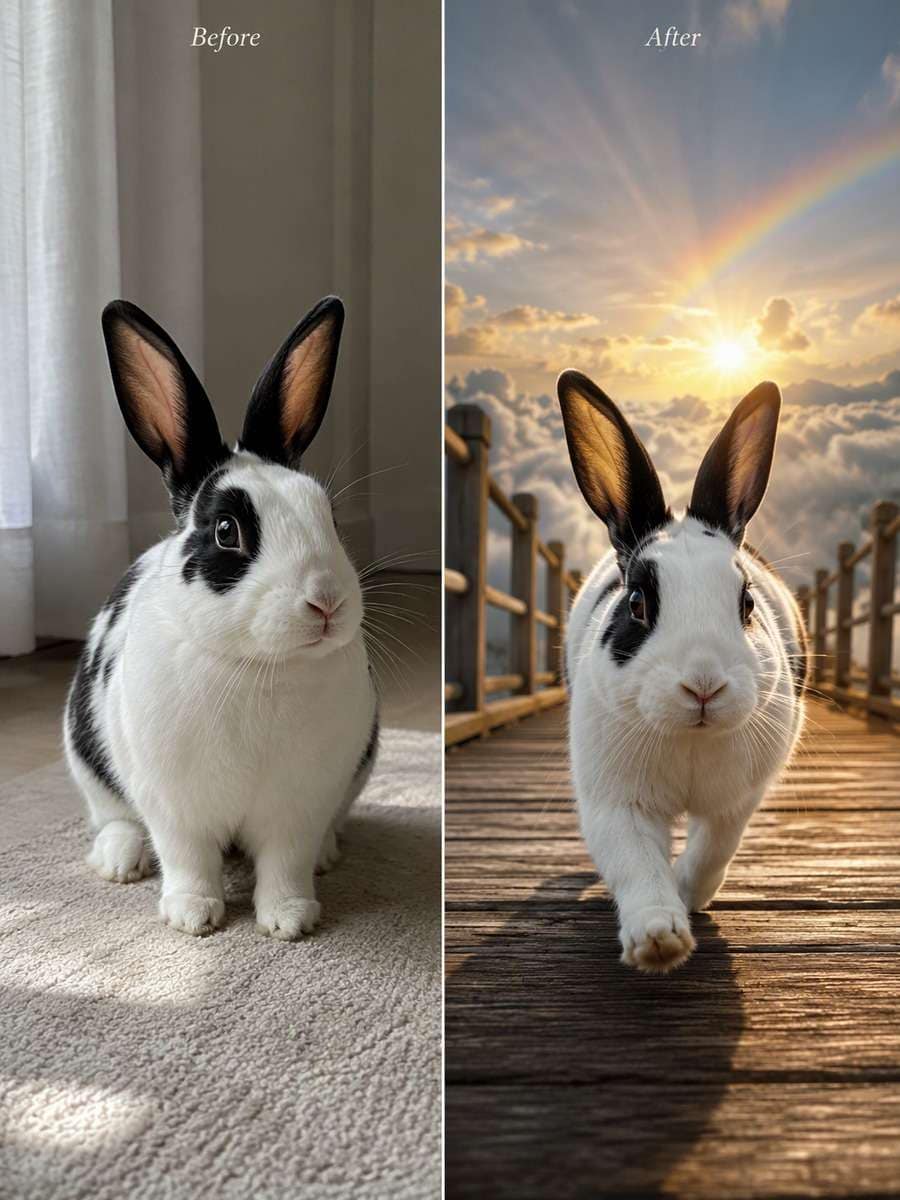 Sunrise Bridge Trot: reference Before and AI-created remembrance After