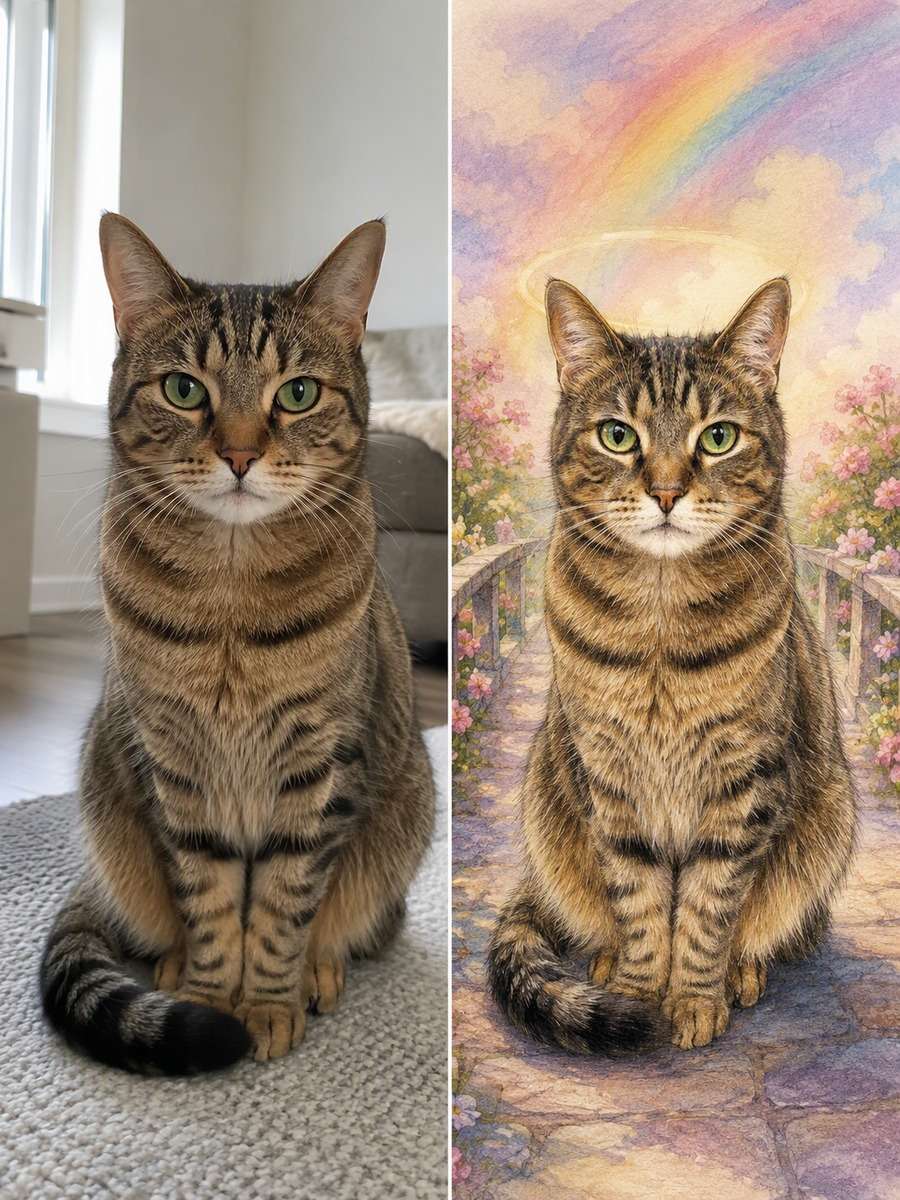 Fine-Art Rainbow Illustration: reference Before and AI-created remembrance After