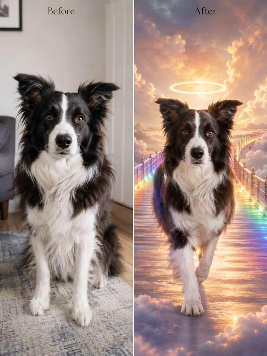 Instant-Film Rainbow Keepsake: reference Before and AI-created remembrance After