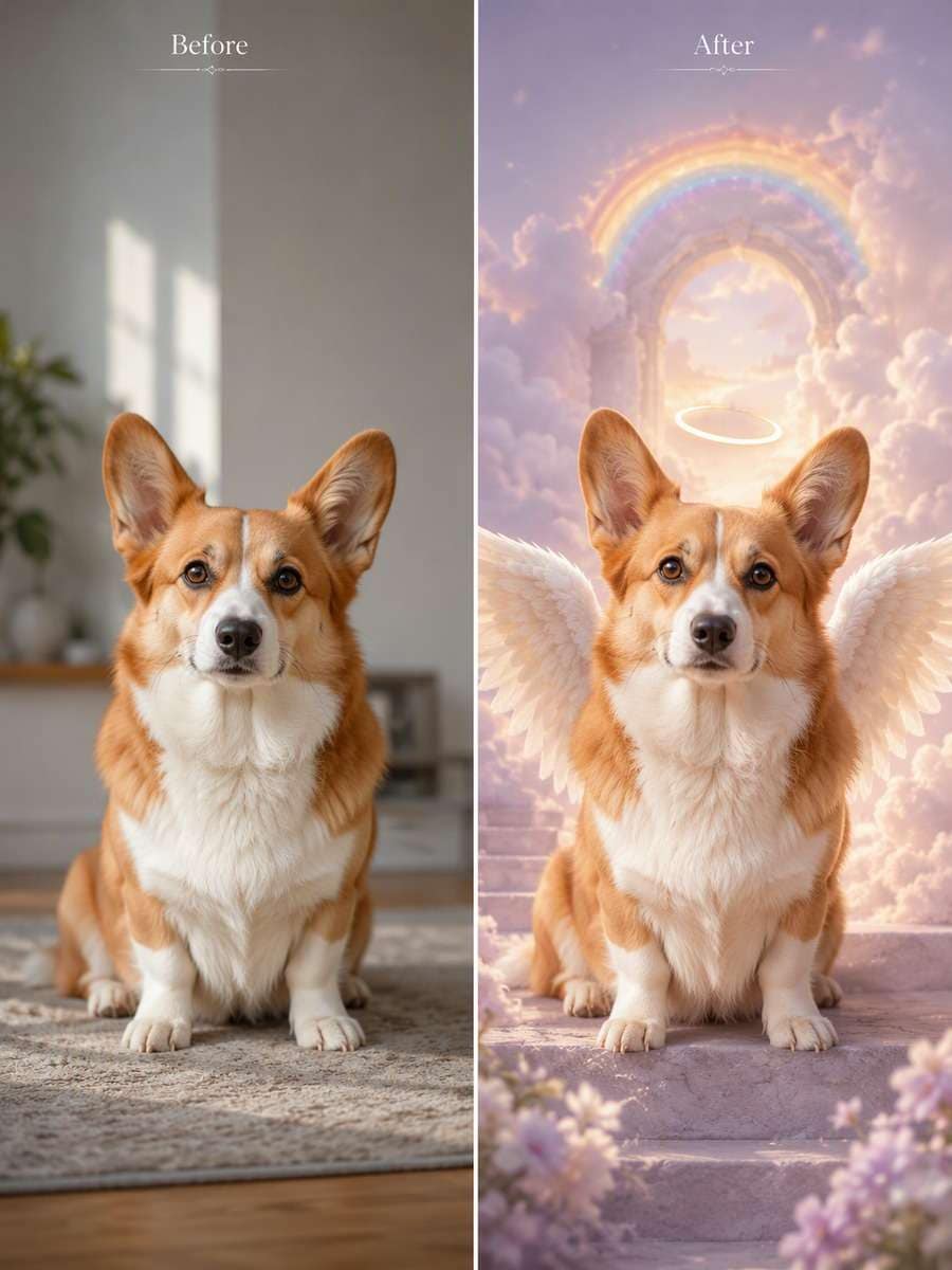 Cloud Stairway Angel: reference Before and AI-created remembrance After