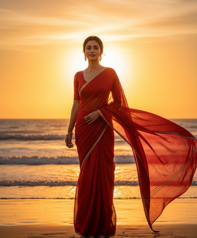 gemini red saree outfit prompt ai