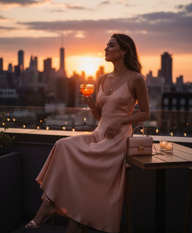 ai rooftop sunset outfit prompt