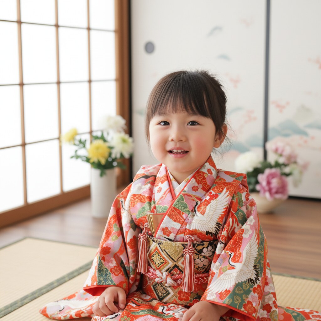 自然光っぽく見せる七五三スタジオ写真加工