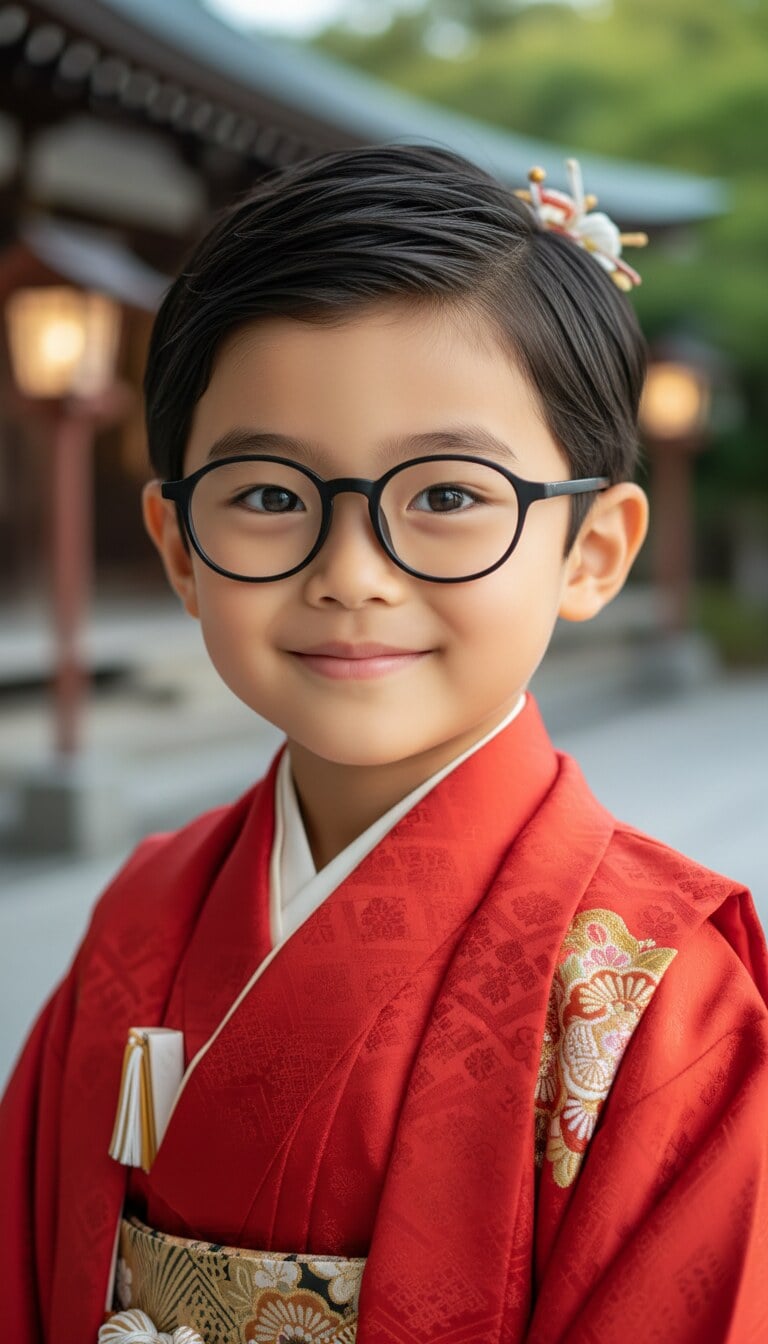 赤い着物を映えさせる七五三写真レタッチ