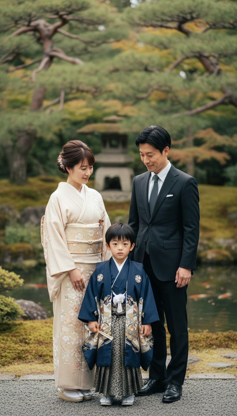 家族で写る七五三写真をすっきり整える加工