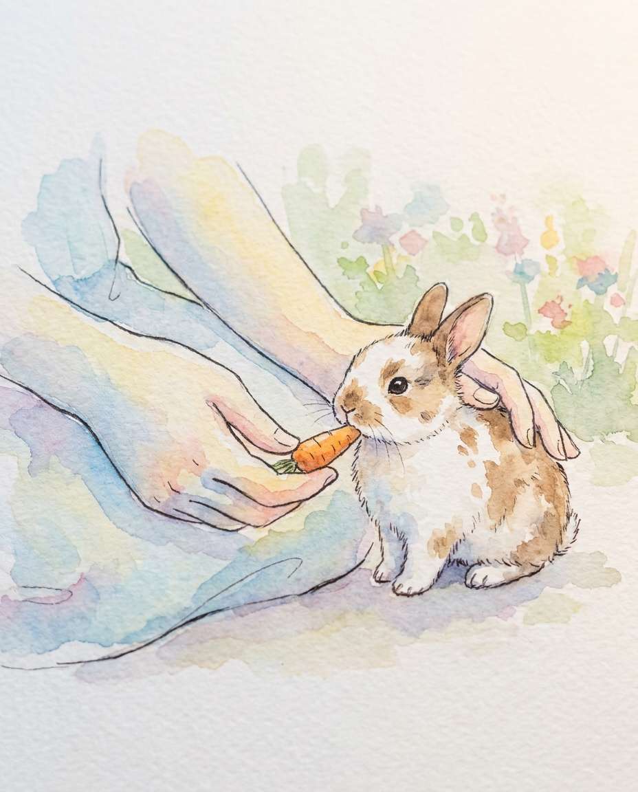 hands feeding bunny photo